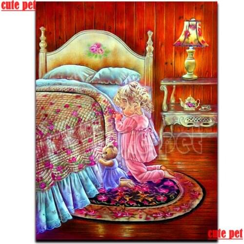 Full Square Drill Cute girl praying mosaic puzzle 5D puzzle Diamond Painting Embroidery Cross Stitch Rhinestone Decor Child gift
