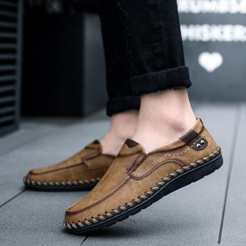 QWEDF Men Casual Driving Shoes 2019 Leather Loafers Shoes Men Fashion Handmade Soft Breathable Moccasins Flats Slip SY-26
