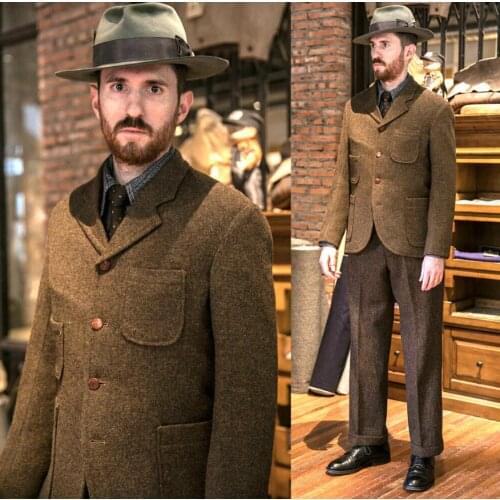 2020 Brown Wool Blend Two Piece Suits Mens Vintage 1930s Notch Lapel Three Button Sport Hunting Suits Separately