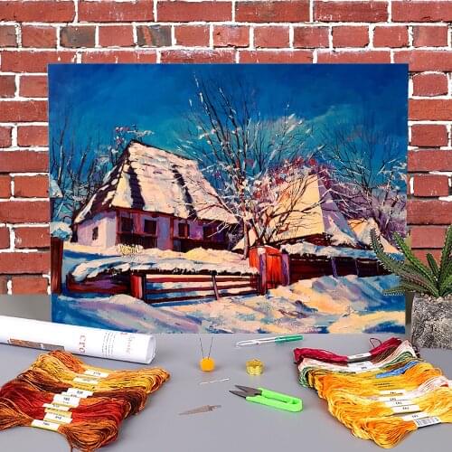 Landscape Scansen Printed Fabric 11CT Cross Stitch DIY Embroidery Complete Kit DMC Threads Craft Handiwork Sewing Mulina