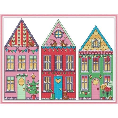 Rainbow house cross stitch kit aida 14ct 11ct count printed canvas stitches embroidery DIY handmade needlework