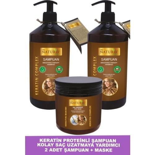 Naturix Unsalted Keratin Shampoo 2 Pcs 600 Ml Repair Care Shampoo + 500 Ml Keratin Treatment Mask