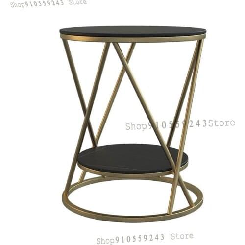 Nordic Light Luxury Rock Slab Side A Few Corners A Few Iron Round Double-layer Living Room Sofa Bedroom Side Cabinet Bedside Sma