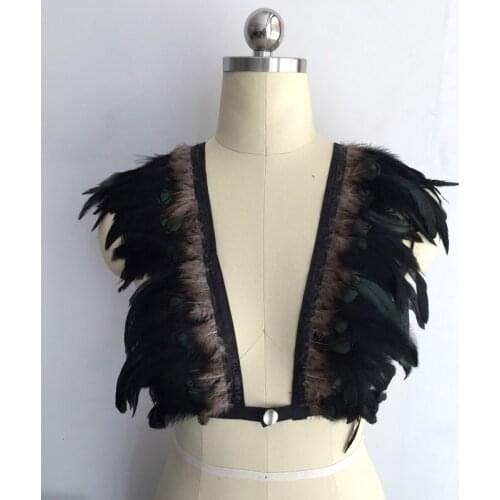 New arrival Goth Feather Harness Vintage Body Cage Bra 90s Bondage Fetish Wear Swallowtail Bodysuit Sexy Accessories O0261