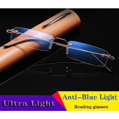 Ultralight Coating Frameless Glasses Reading For men women -1.0-1.5-2.0 -2.5 Anti-Blue Light Rimless Reading Glasses New Readers