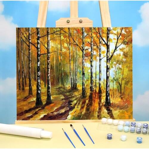 Autumn Birches Coloring By Numbers Painting Package Acrylic Paints 40*50 Oil Painting Wall Decoration Children Wholesale