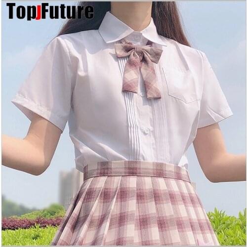 Long sleeve White Cotton Japanese Student Girls School Jk Uniform Top Large Middle High School Uniforms short Sleeve organ Shirt
