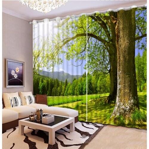 Curtains For Parlor Blackout Fashion Big Tree Green Landscape Customized 3D Curtain 3D Bathroom Shower Curtain Decorative