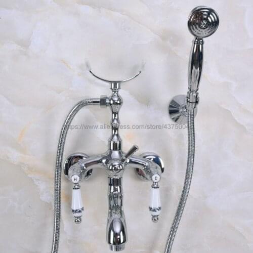 Bathtub Faucets Chrome Wall Mounted Bathtub Mixer Faucet Double Handle Tub Water Taps With Ceramic Handshower Nna245