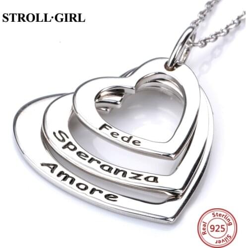 Strollgirl 925 Sterling Silver Personalized Jewelry Custom 3 Heart Necklace Engrave Name Love Pendant Chain for Women Valentine