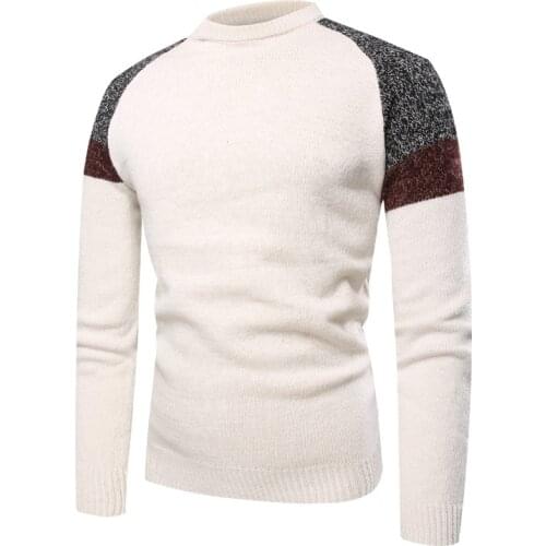 New Arrival High Quality Knitted Mens Sweaters Round Neck Pullover Sweater Autumn Winter Stitching Sleeve Personality Sweater