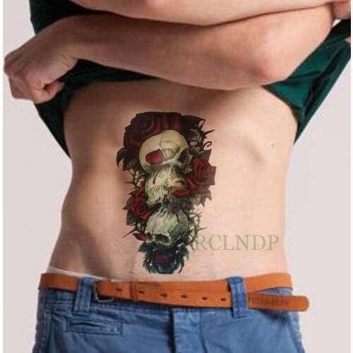 Waterproof Temporary Tattoo Sticker Skull head Flower Rose Fake Tatto Flash Tatoo Back Leg Arm belly large size for Women Men