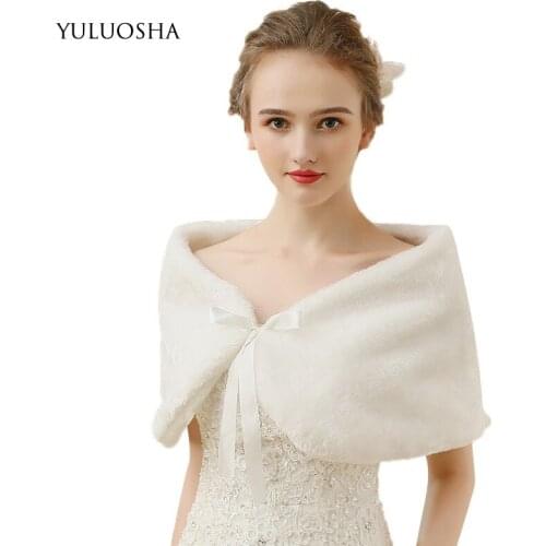 YULUOSHA 2020 Bride Married Plush Shawl Autumn Winter Warm Wedding Dress Imitation Rabbit Fur Warm Shoulder Sexy Bridal Wraps