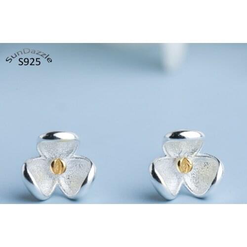 Genuine Real Pure Solid 925 Sterling Silver Stud Earrings for Women Jewelry Flower Elegant Female Earrings Bijoux