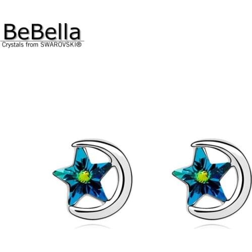 BeBella pentagram star and moon stud earrings with Crystals from Swarovski fashion jewelry for women girls Christmas gift