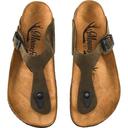 Moosefield Genuine Leather Khaki Green Women Slippers