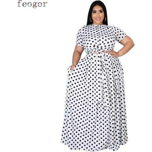 FEOGOR 5X Large Plus Size Women Clothing Two Piece Set Summer 2021 Skirt Suits Urban Fashion Tie-Dye Swing Skirt 2 Piece Suit