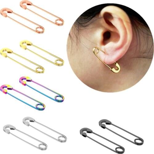 1/2Piece Stainless Steel Safey Pin Earring For Women Charming Ear Pin Earrings Men Punk Earing Unique Ear Piercing Jewelry Gift
