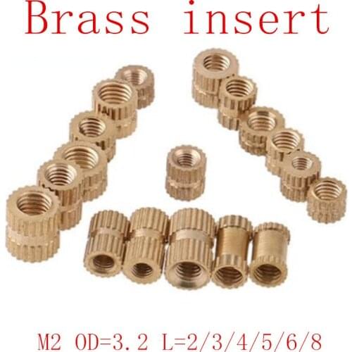 100pcs M2*2/3/4/5/6/8 od=3.2 M2 Brass insert nut Injection Molding Brass Knurled Thread Inserts Nuts