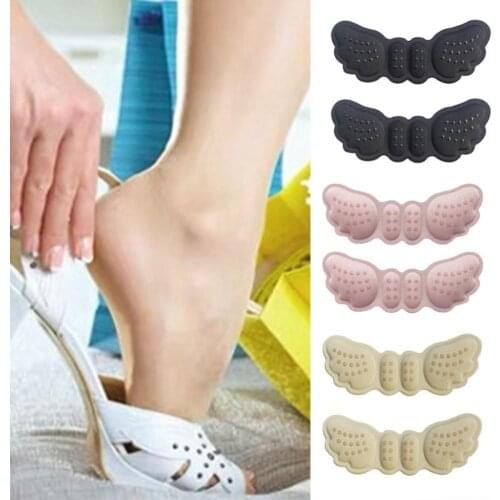 2Pcs Heel Sticker Heel Liner Grips Crash Insole Patch Heel Sticker Breathable Wing Pattern Rubber High-heeled Shoes Grip Women