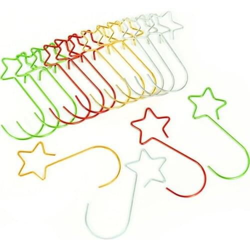 20pcs Christmas Tree Decoration Star Metal Hanging Hooks Christmas Ball Doll Ornament Accessories Xmas Party Navidad Home Decor