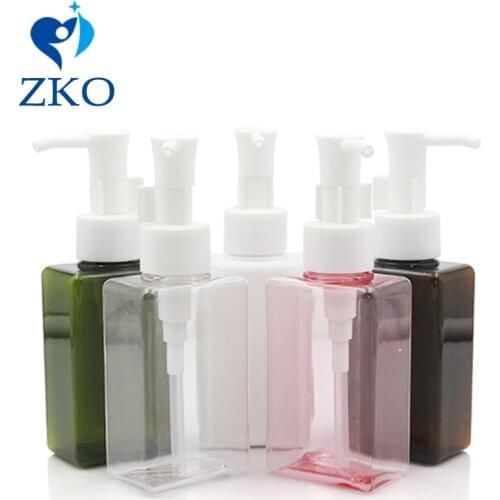5pcs/lot Free Shipping 100ml PETG Transparent Colourful Rectangular Bottle Oil Lotion Pump Dispenser Cosmetics Refillable Bottle