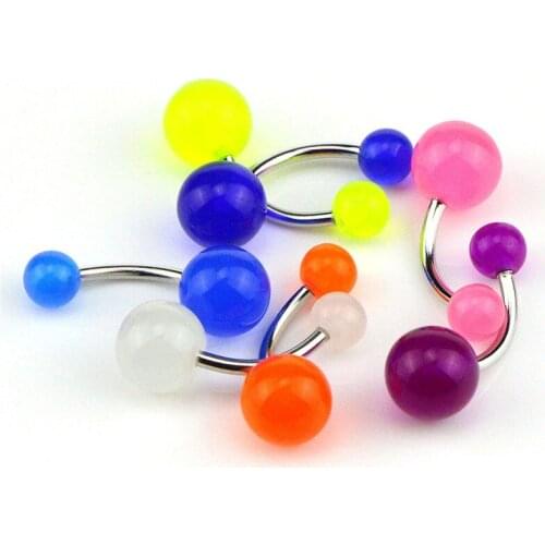 7Pcs Stainless Steel Belly Button Ring Navel Piercing Bar Body Jewelry Curved Barbell with Acrylic Pattern Ball