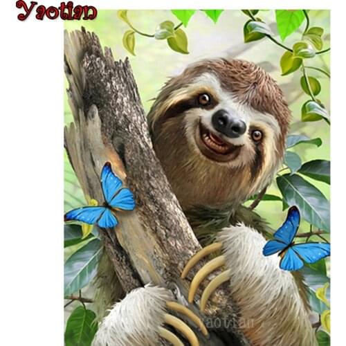 Diamond Painting Full Drill Round Diamond Embroidery Sloth Animal Butterfly Forest Cross Stitch Kit Diamond Mosaic Rhinestones