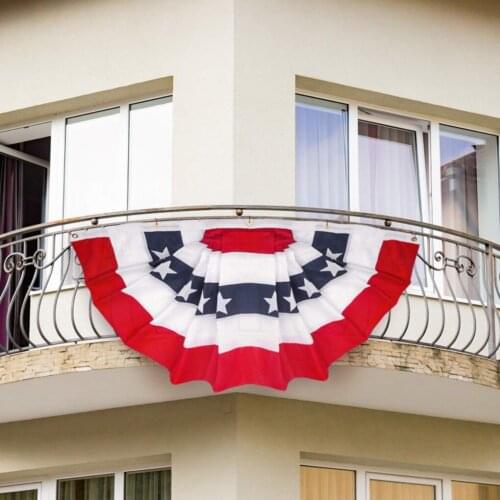 American Flag Bunting Patriotic Pleated Half Fan Flag USA Porch Red White and Blue Bunting for 4th of July 45x90cm