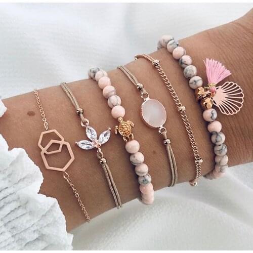 Aprilwell 6 PCs Bohemia Tassel Charm Bracelet For Women Bead Rope Chain Y2k Fashion Jewelry sets Gift E Girl Friend Wholesale