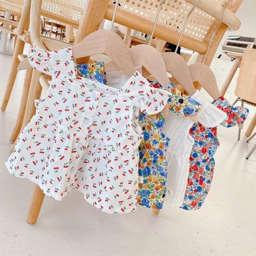 2021 Summer baby girls floral sleeveless blouses toddler kids square neck loose Tops