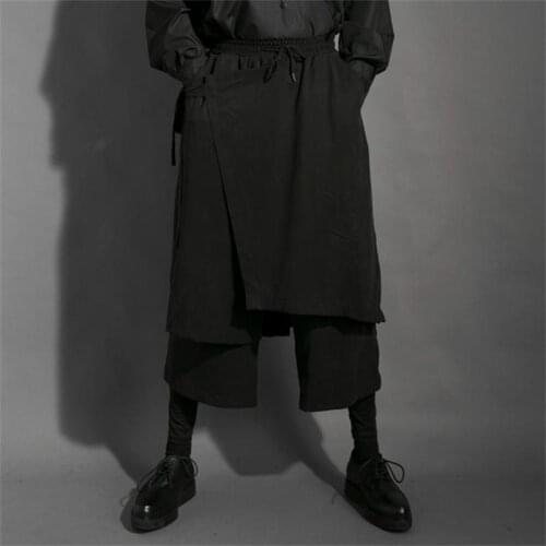 Diablo yamamoto wind big pocket hair stylist clothing extra loose wide leg trousers crochet pants men