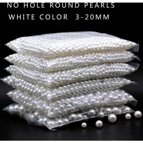 3-20mm No Hole white round plastic Acrylic ABS Imitation pearl beads charm loose beads Counter display bead craft Jewelry Making