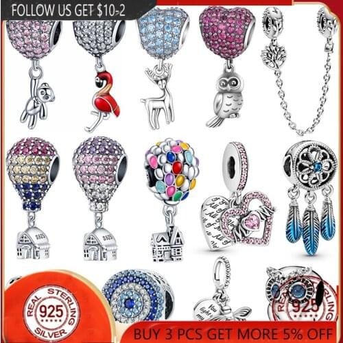 New Silver Color Feather Crown Safety Chain Owl Love Beads Tower Pendant Fit Pandora Charms Bracelets DIY Women Original Jewelry