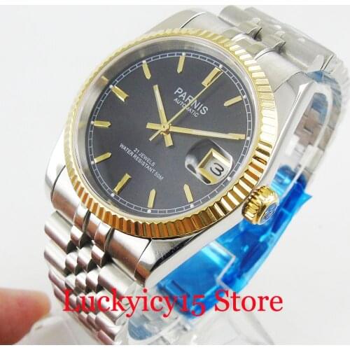 Classic PARNIS 36mm Automatic Men Watch 21-Jewels MIYOTA Movement Mental Strap Sapphire Glass
