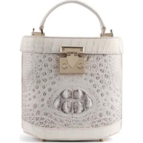 Dongou Siam crocodile Female bag Genuine leather handbag fashion Bucket bag One shoulder Inclined shoulder bag women