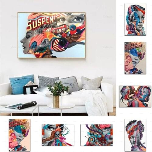 Graffiti Woman Doves Gun Abstract Canvas Painting Poster Wall Art Modular Unique Pictures For Bedroom Decoration Cuadros Frame