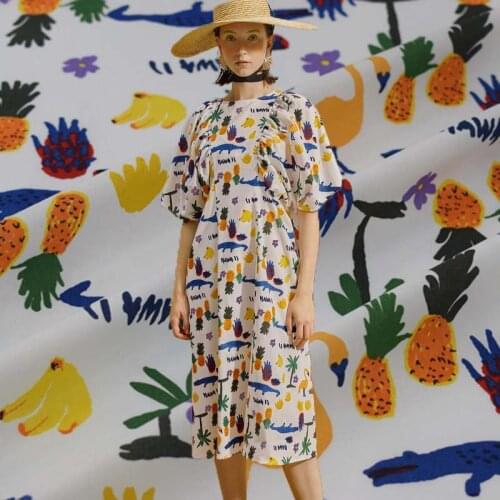 White bottom Food cycle print cotton linen fabric for dress coton ткань для платья ткани tissu african bazin riche getzner telas