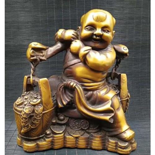 Chinas pure copper kangxi year boy wealth statue