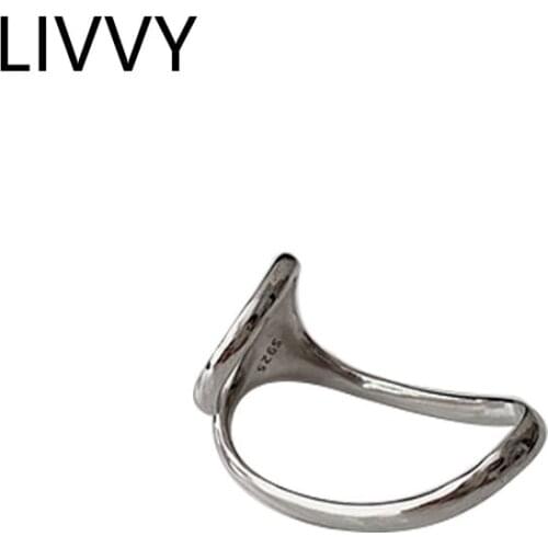 LIVVY Silver Color Geometric circle Adjustable Ring Minimalist Fine Jewelry For Women Party Gift Adjustable