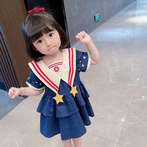 LISUNNY Baby Girls Dress 2021 Summer Children Casual Sailor Collar Cute Dress Bow-knot Princess Dress Kids Vacation Clothing