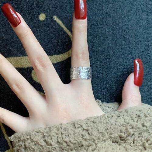 Matte Irregular Wide Face Rings For Men Women Hand Hammer Bump Pattern Strange Shape Vintage Open Adjustable Friendship Jewelry