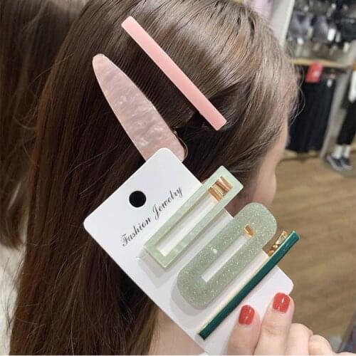 3PCS/Lot Fashion Acrylic Shiny Hair Barrettes Women Girls Candy Cute Hairpin Geometric Metal Hair Clip Hairgrips Accessories set