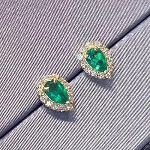 Fashion Small Chic Green Crystal Emerald Gemstones Diamonds Stud Earrings for Women Girl 18k Gold Color Jewelry Bijoux Gifts