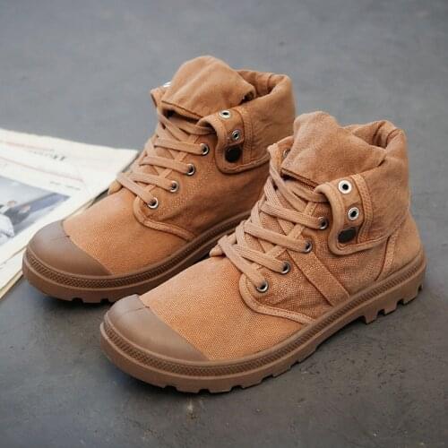 Mens Casual Canvas Shoes Army Combat Style Mens Shoes Fashion High-top Military Ankle Boots Comfort Mens Sneakers