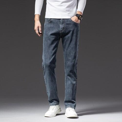 Mens Jeans Business Regular Straight Full Lenght Jean Casual Denim Trousers Elasticity Stretch Fabric Pant LY802