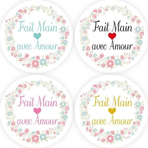 DouxArt 100 Pieces Stickers Fait Main avec Amour, 40mm Garland Wedding Party Decorations Communion Marriage Box Seals Labels