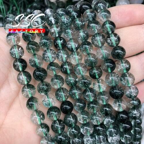 Natural Stone Beads Green Crystal Crackle Phantom Ghost Loose 4 6 8 10 12 MM 15" Strand Beads for Jewelry Making Bracelets Diy