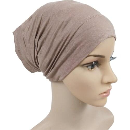 New Fashion Soft Modal Inner Hijab Caps Female Stretch Muslim Turban Hat Solid Color Islamic Headband Turbante Beanies Headwear