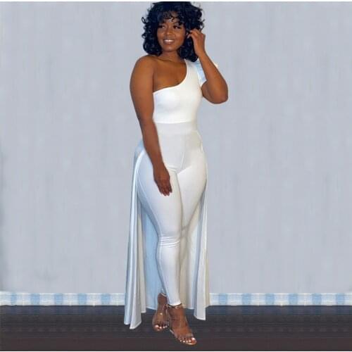 2021 New Arrival Fashion Design Jumpsuits Solid Draped One Shoulder Sexy Night Club Bodycon Rompers